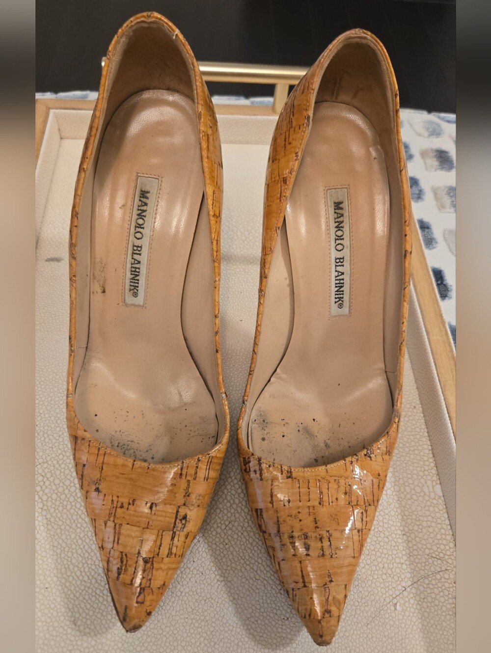 Manolo Blahnik Yellow Cork Pointed-Toe Pumps